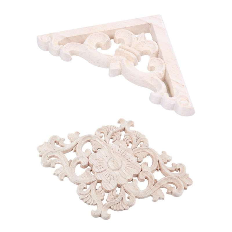 8x8cm Wood Carved Corner Onlay Applique Furniture Craft Unpainted