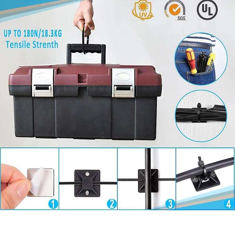 120 Pcs Black 8inch Zip Ties Cable Tie Holder, Cable Tie Holder