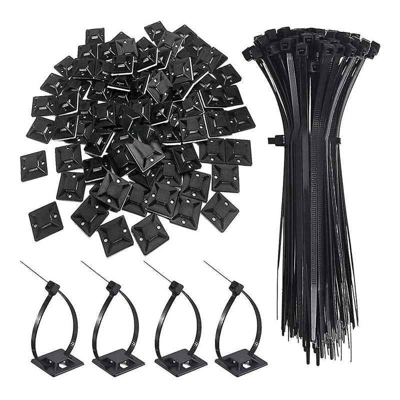 120 Pcs Black 8inch Zip Ties Cable Tie Holder, Cable Tie Holder