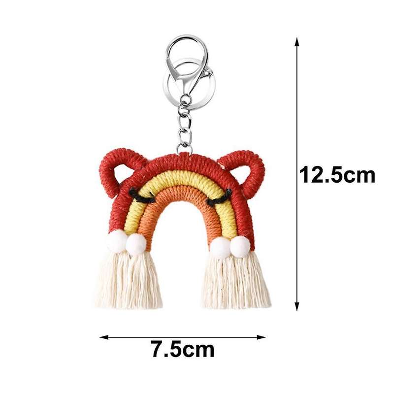 Cute Cat Rainbow Weaving Tassel Keychain Car Keyring Holder, C