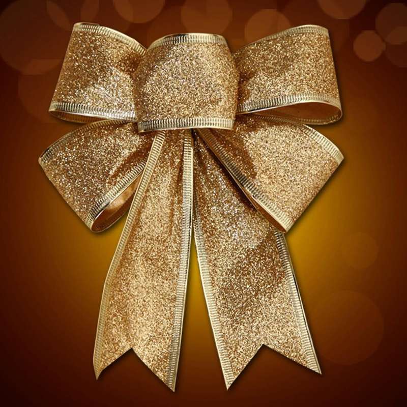 10pcs Christmas Tree Decoration Bows Ribbon Gold 25 X 21cm