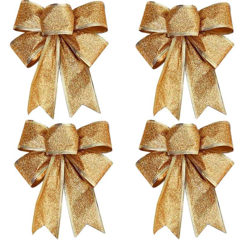 10pcs Christmas Tree Decoration Bows Ribbon Gold 25 X 21cm