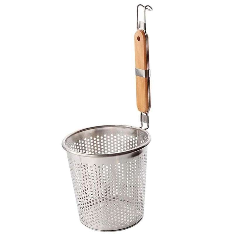 Stainless Steel Strainer Basket Wooden Handle Food Skimmer,12.5cm