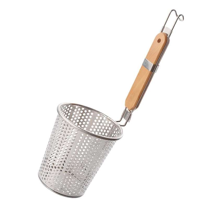 Stainless Steel Strainer Basket Wooden Handle Food Skimmer,12.5cm