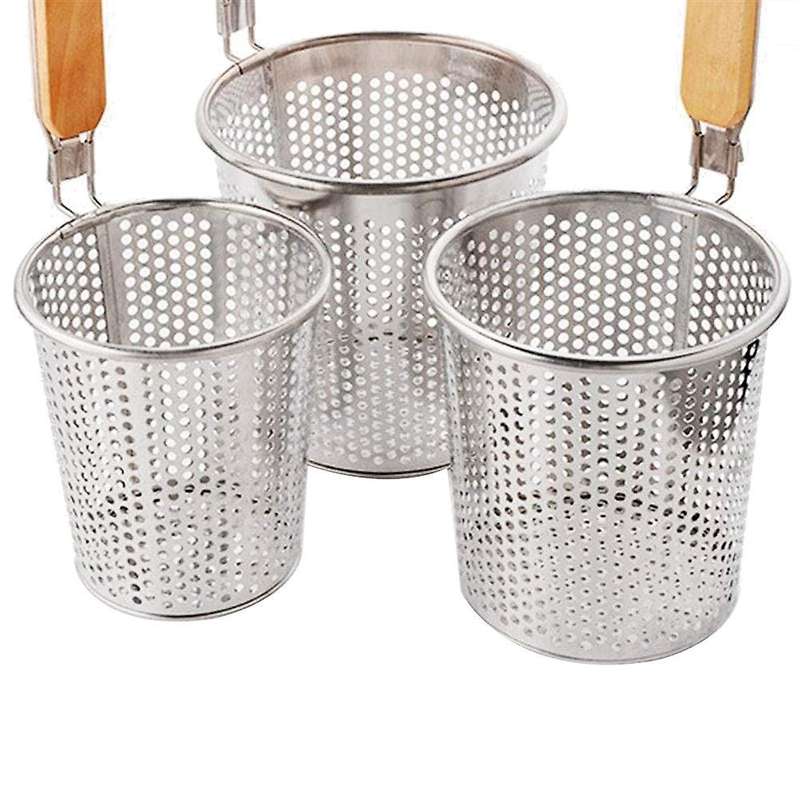 Stainless Steel Strainer Basket Wooden Handle Food Skimmer,12.5cm