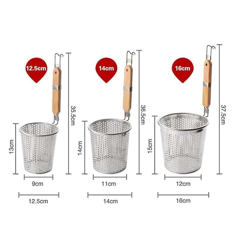 Stainless Steel Strainer Basket Wooden Handle Food Skimmer,12.5cm