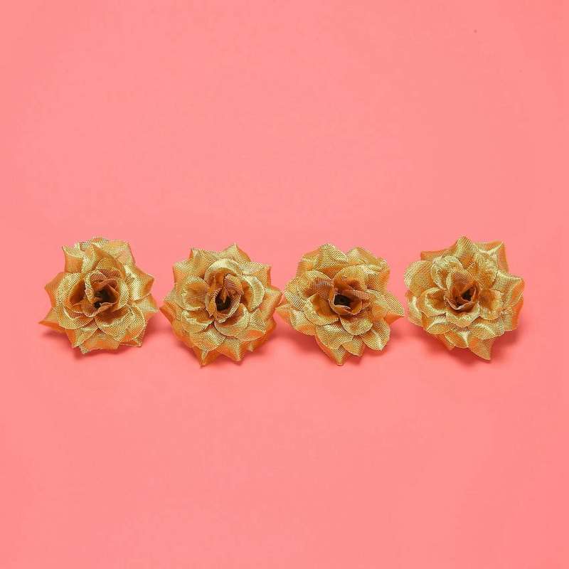 100 Stk. Seide Rosen Kuenstliche Braut Clips Blumenkoepfe (golden)