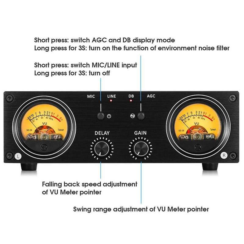 Dual Analog Vu Meter Mic/line Sound Level Meter Rca/xlr Switcher
