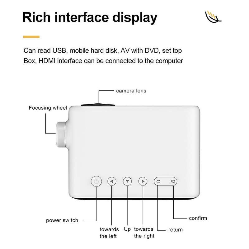 Mini Portable Projector Fhd 1080p Color Led 3d Play,black-uk Plug