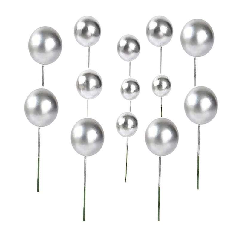 40 Pcs Mini Silver Ball Cupcake Toppers for Birthday Party Decoration