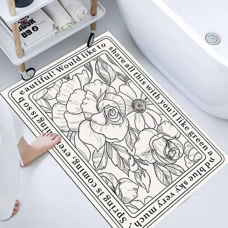 Rectangle Bath Shower Mat Doormat Absorbent Flower(b,40x60cm)