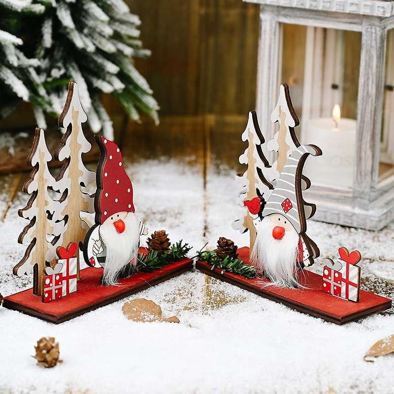 Wooden Pine Cone Double Tree Forest Elderly Ornaments Christmas Props