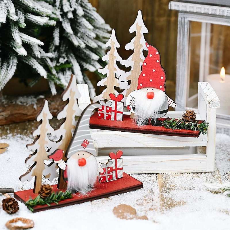 Wooden Pine Cone Double Tree Forest Elderly Ornaments Christmas Props