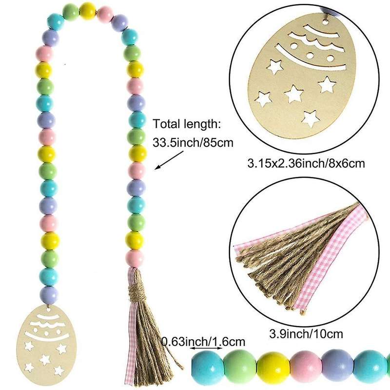Easter Wood Bead Garland Rustic Spring Beads Garland for Easter Decor