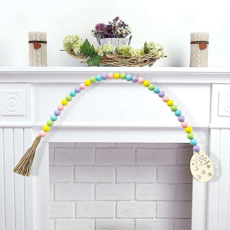 Easter Wood Bead Garland Rustic Spring Beads Garland for Easter Decor