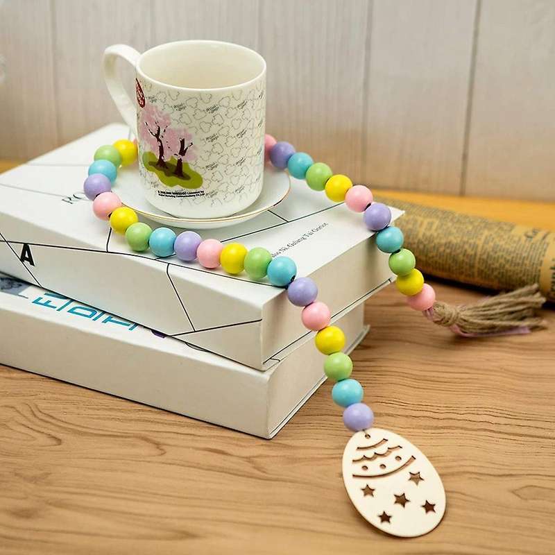 Easter Wood Bead Garland Rustic Spring Beads Garland for Easter Decor