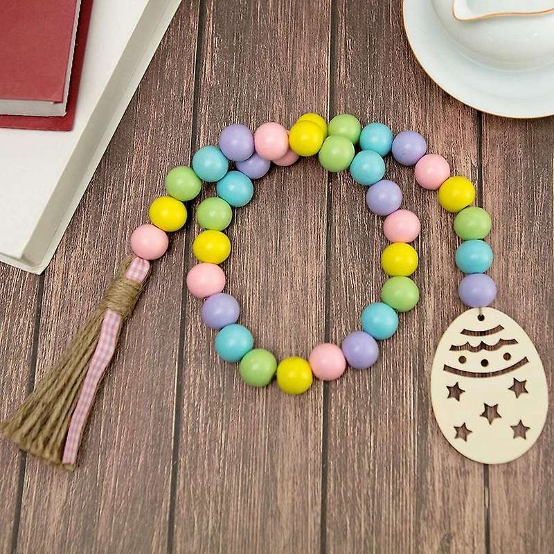 Easter Wood Bead Garland Rustic Spring Beads Garland for Easter Decor