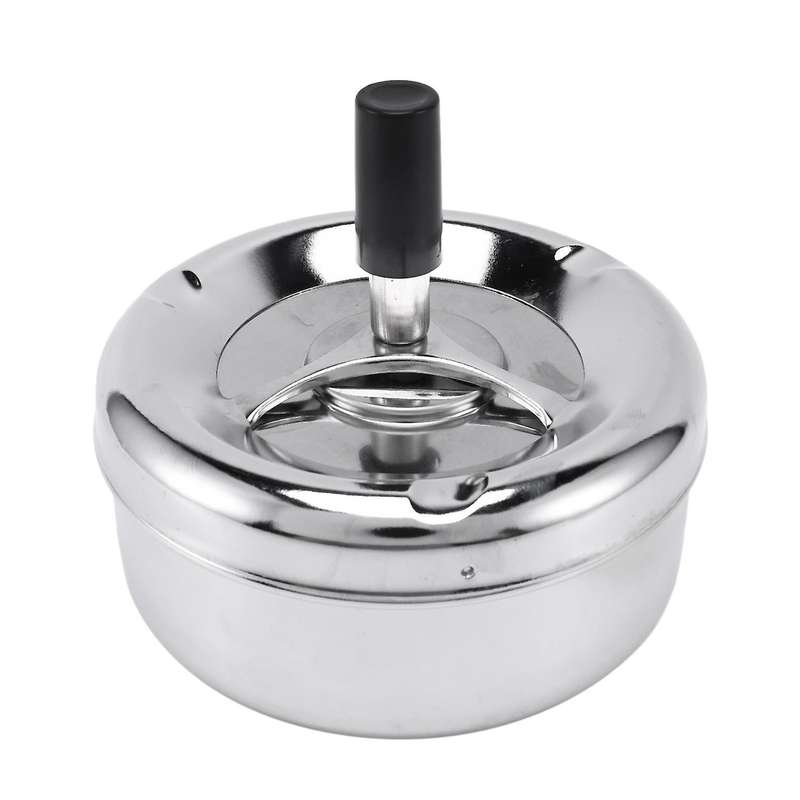 Round Spinning Ashtray Stainless Steel Housewares Spinning with Cover