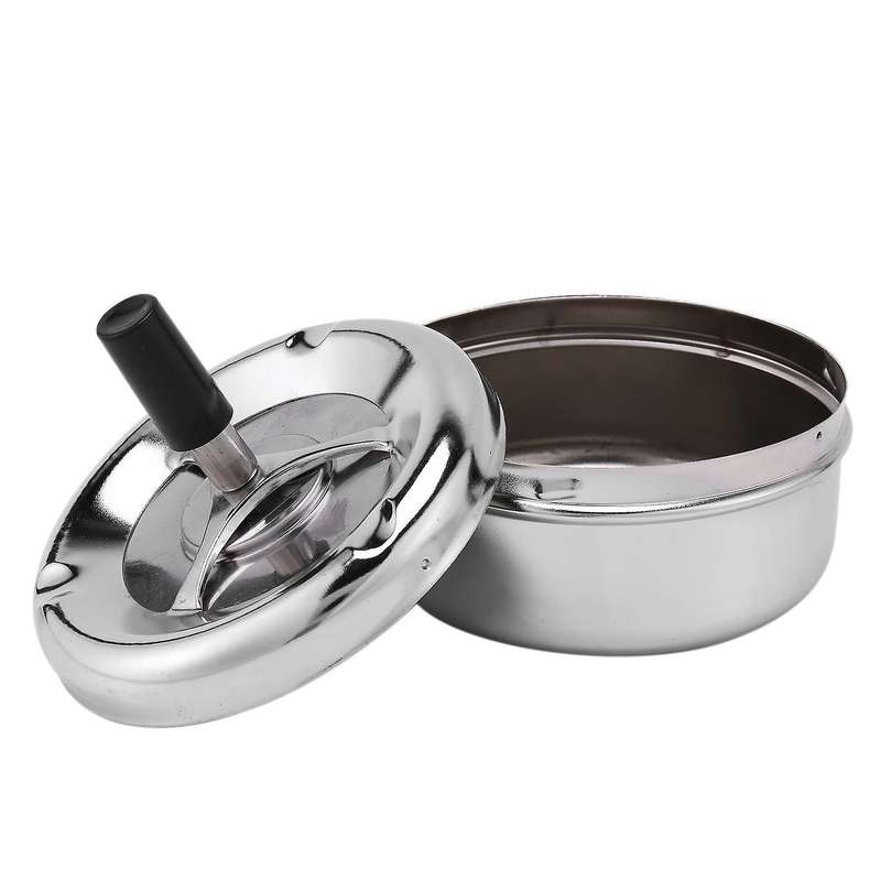 Round Spinning Ashtray Stainless Steel Housewares Spinning with Cover