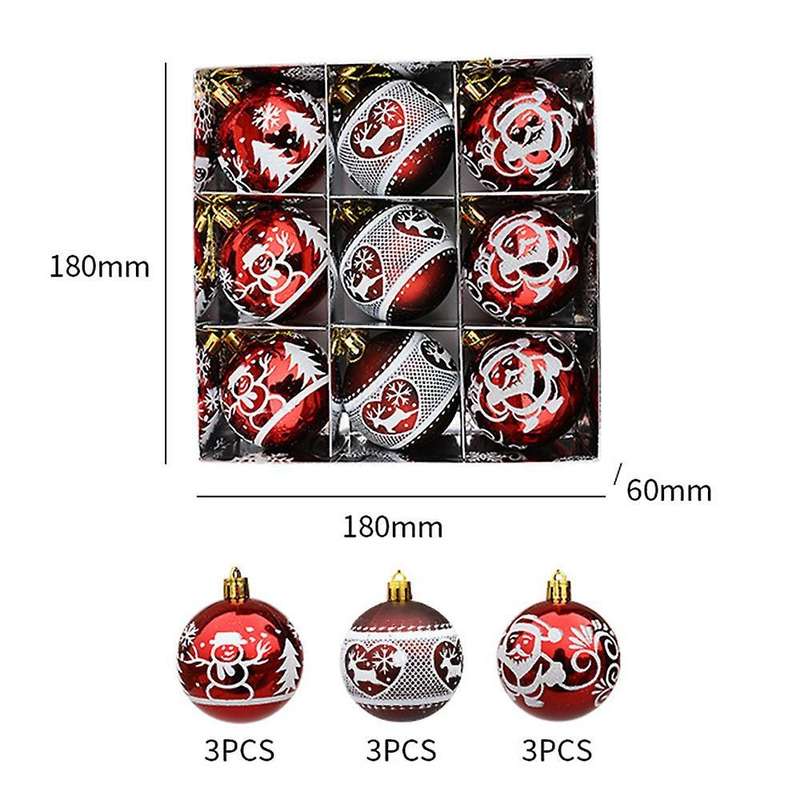 9pcs Christmas Balls Christmas Tree Decor Hanging for Home(wine Red)