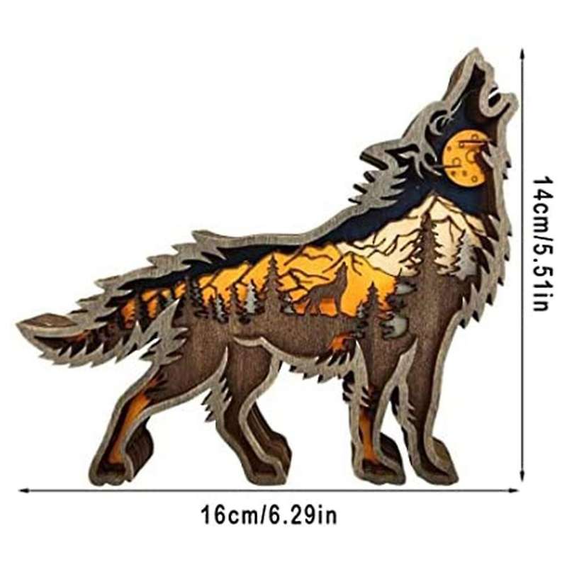Multi-layer Wood Carving Forest Animal Wolf Wall Decoration