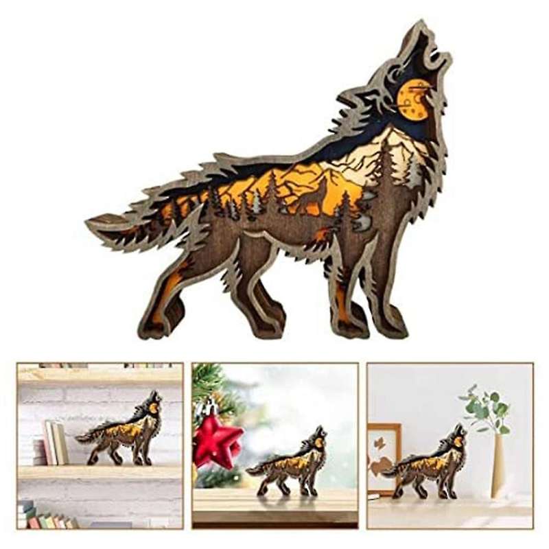 Multi-layer Wood Carving Forest Animal Wolf Wall Decoration