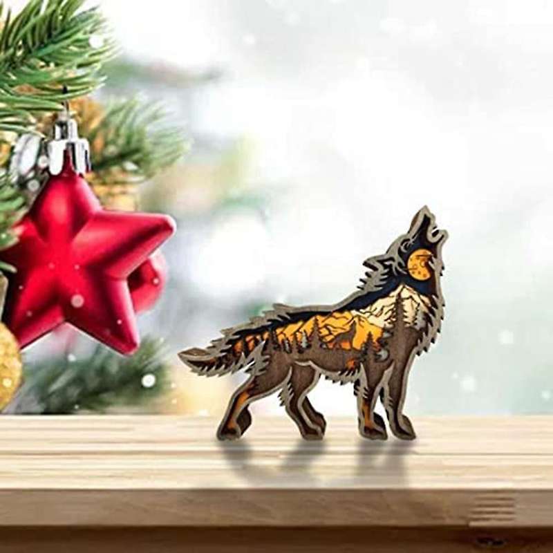 Multi-layer Wood Carving Forest Animal Wolf Wall Decoration