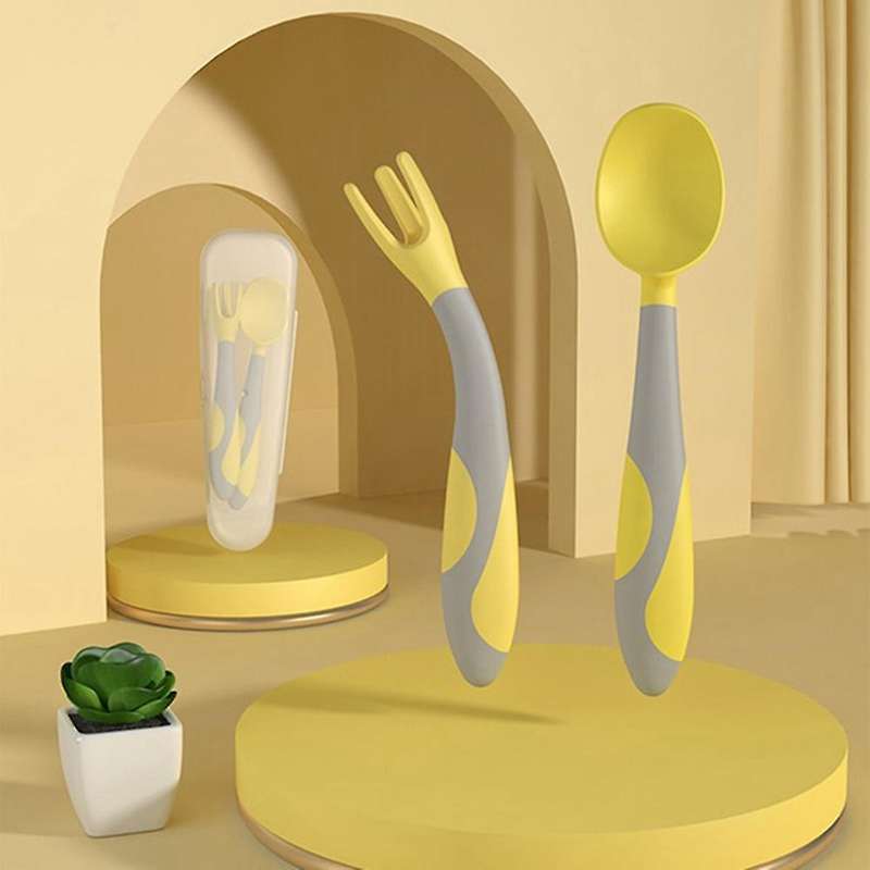 Misuta Baby Training Fork,spoon Kit Flectional Handle Tableware 1