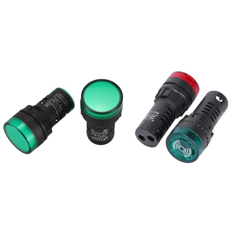 2 Pcs Red/green Led Buzzer Beep 22mm Ac 220v Ad16-22sm