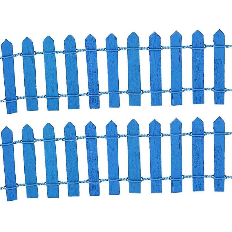 2pcs Wooden Fencing Wood Barrier Diy Mini Landscape Fairy Garden Blue