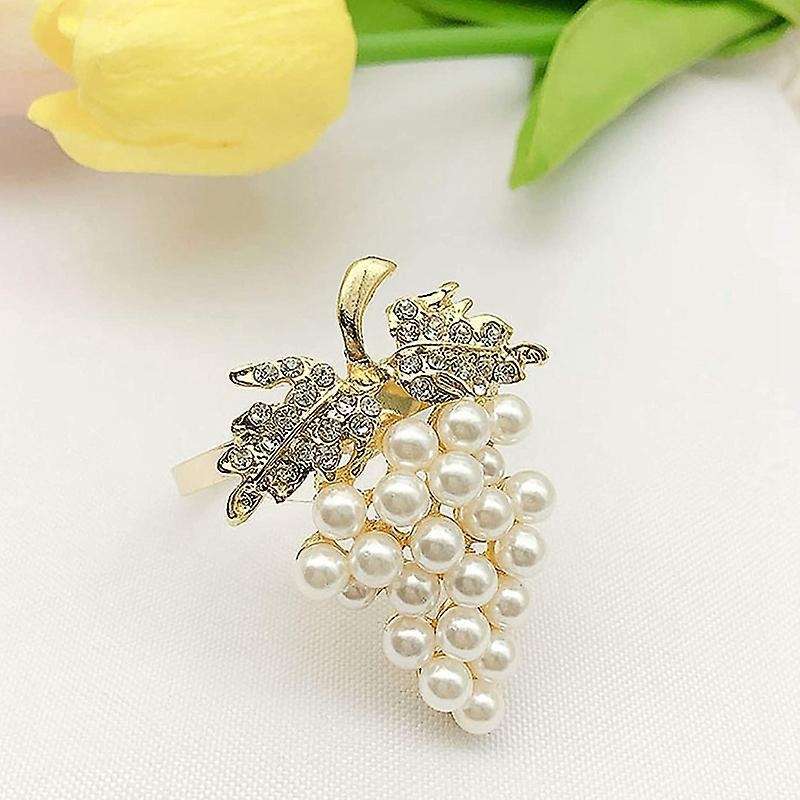 Grapes Napkin Rings Set Of 6, with Imitation Diamond and Pearls Inlay
