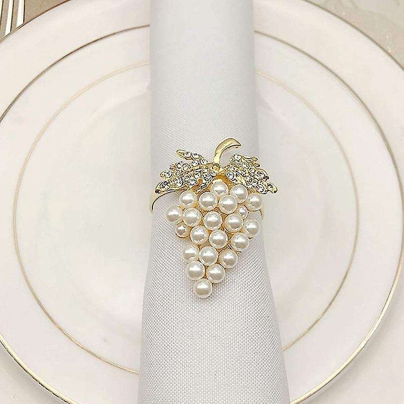 Grapes Napkin Rings Set Of 6, with Imitation Diamond and Pearls Inlay