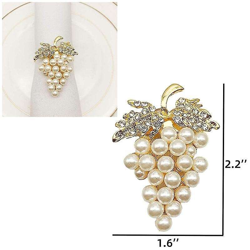 Grapes Napkin Rings Set Of 6, with Imitation Diamond and Pearls Inlay