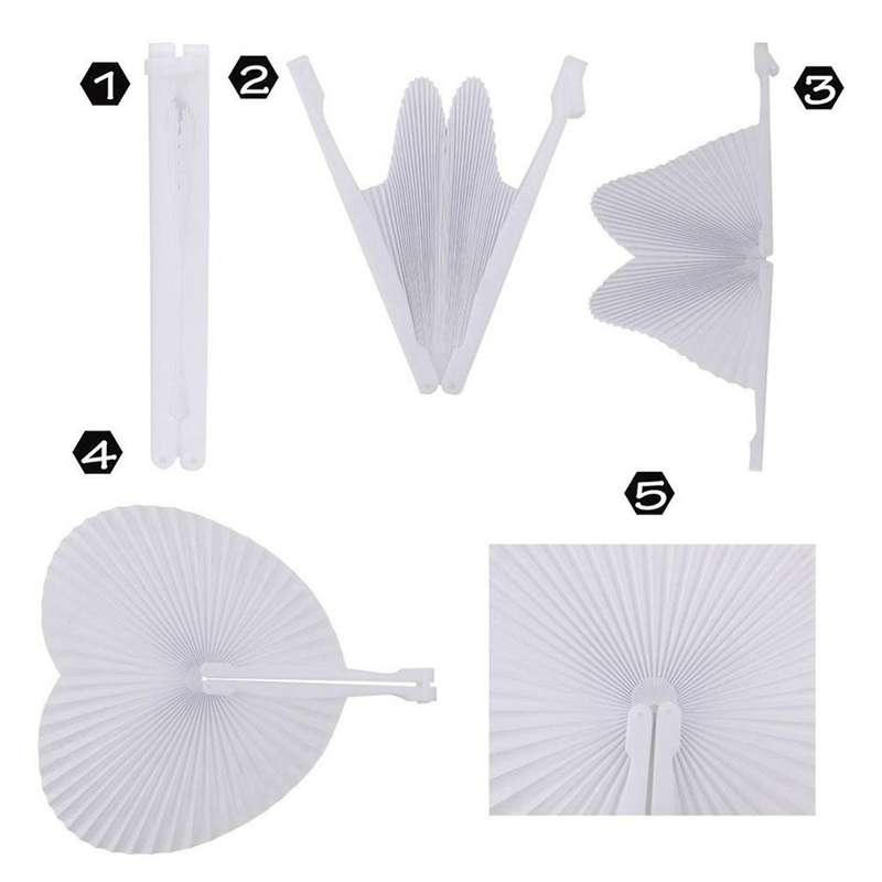 60pcs Eventail Blanc Papier Rond Coeur Decoration Mariage Fete Cadeau