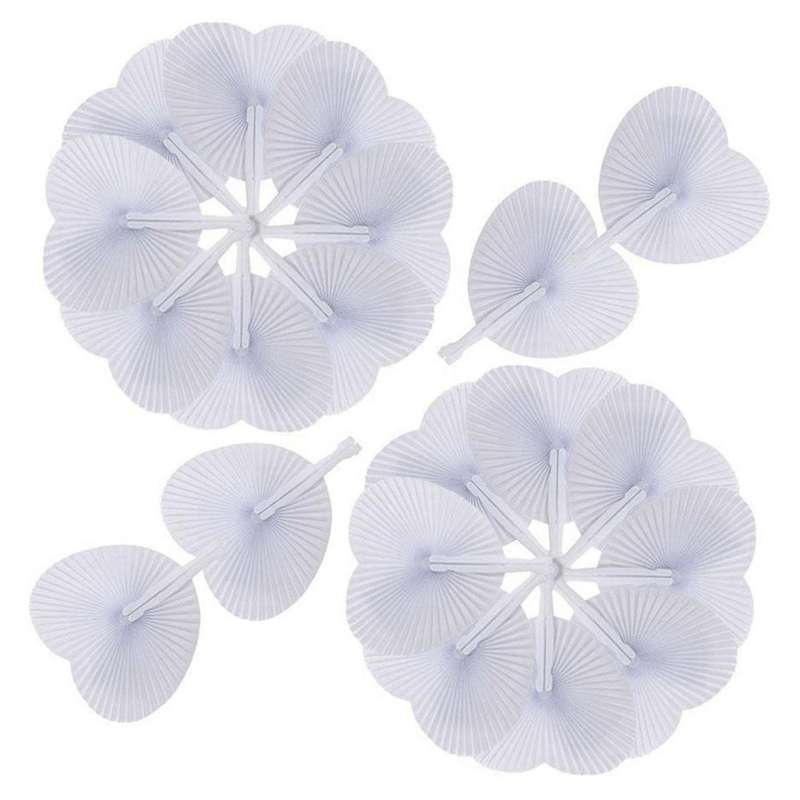 60pcs Eventail Blanc Papier Rond Coeur Decoration Mariage Fete Cadeau