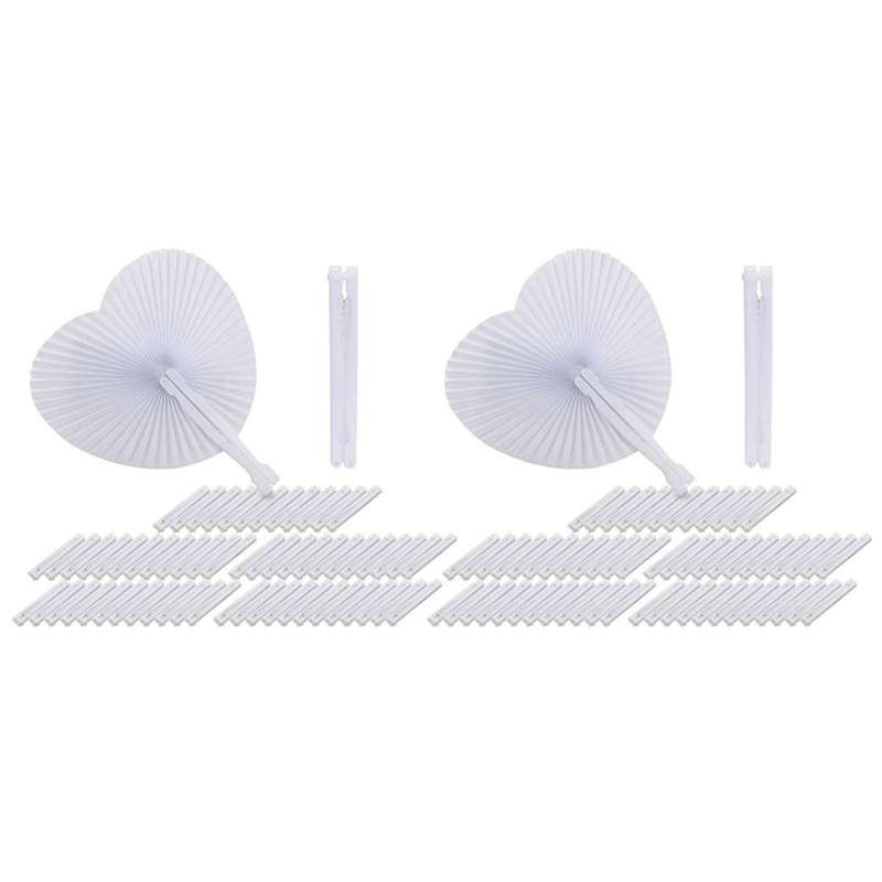 60pcs Eventail Blanc Papier Rond Coeur Decoration Mariage Fete Cadeau