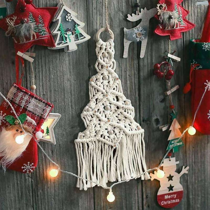 Macrame Tapestry Woven Christmas Tree Hanging Pendant Wall Decoration