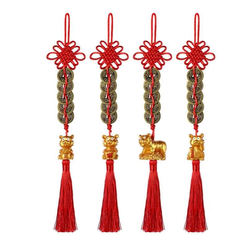 4 Pcs Tiger Year Charm 2022 Chinese Feng Shui Coins for Car Decor