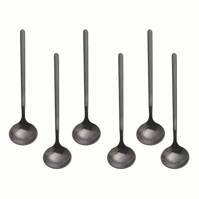 Stainless Steel 6pcs Espresso Spoons for Sugar Antipasto (black)