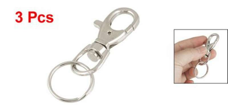 25mm Dia Split Ring Lobster Clasp Key Chain Keyring Silver Tone 3 Pcs