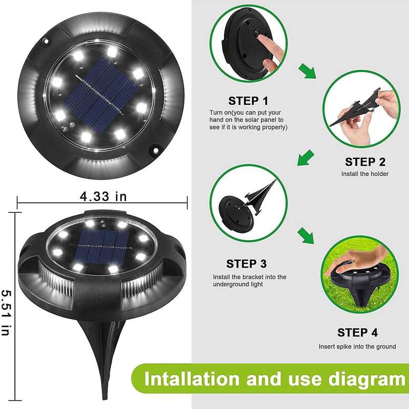 Solar Ground Lights Led Solar Lights for Patio Lawn Pathway Path Yard Black
