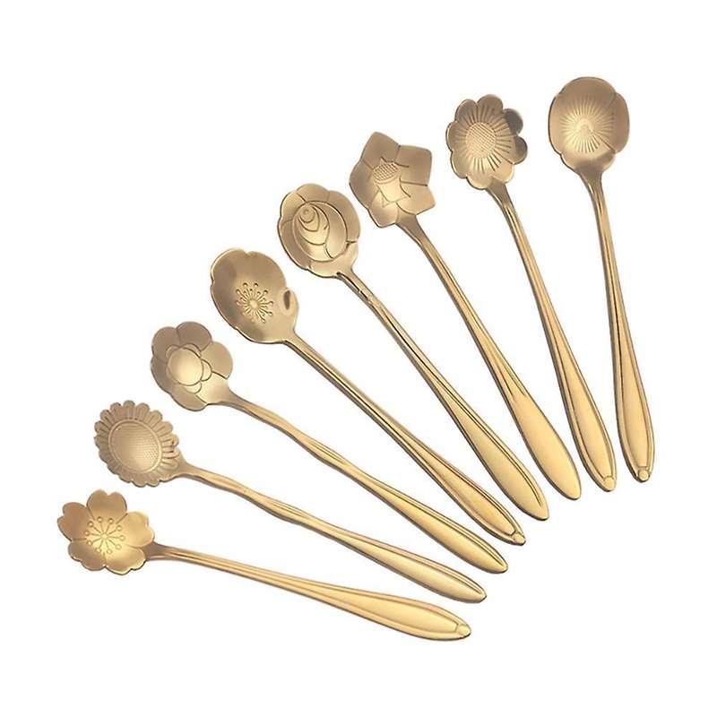 8pcs Flower Spoon Coffee Teaspoon Set Stainless Steel Dessert Spoon