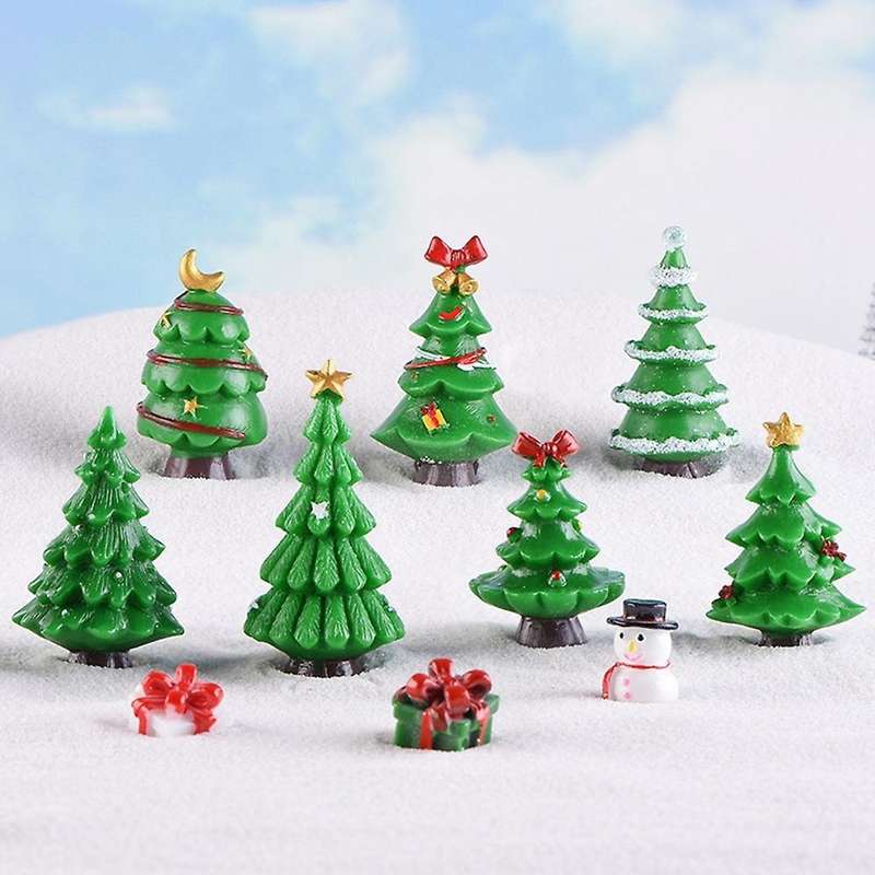 7pcs Mini Christmas Tree Ornaments Micro-landscape for Home Decor