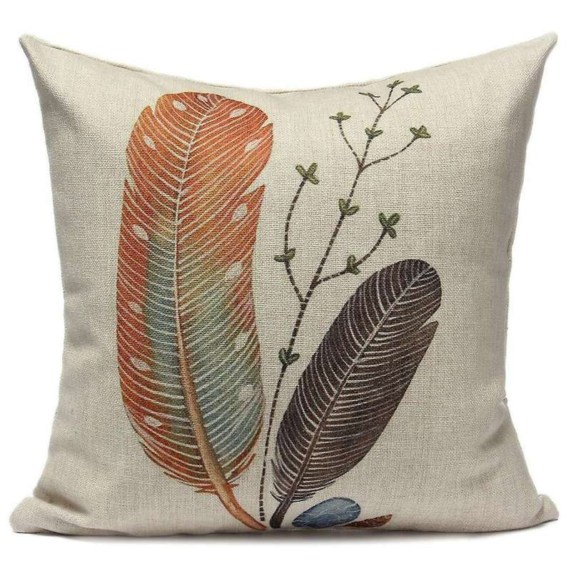 Flax Pillow Case Orange Grey Feather Stone Art Linen 45*45cm