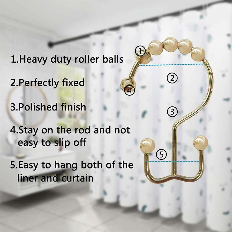 Shower Curtain Rings Hook Set Of 12,rust Proof Double Glide Roller