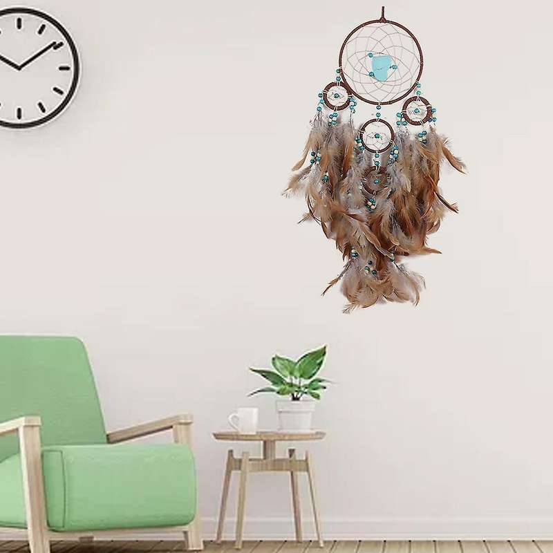 Dream Catcher Five Ring Feather Pendant Children's Room Wall Mount
