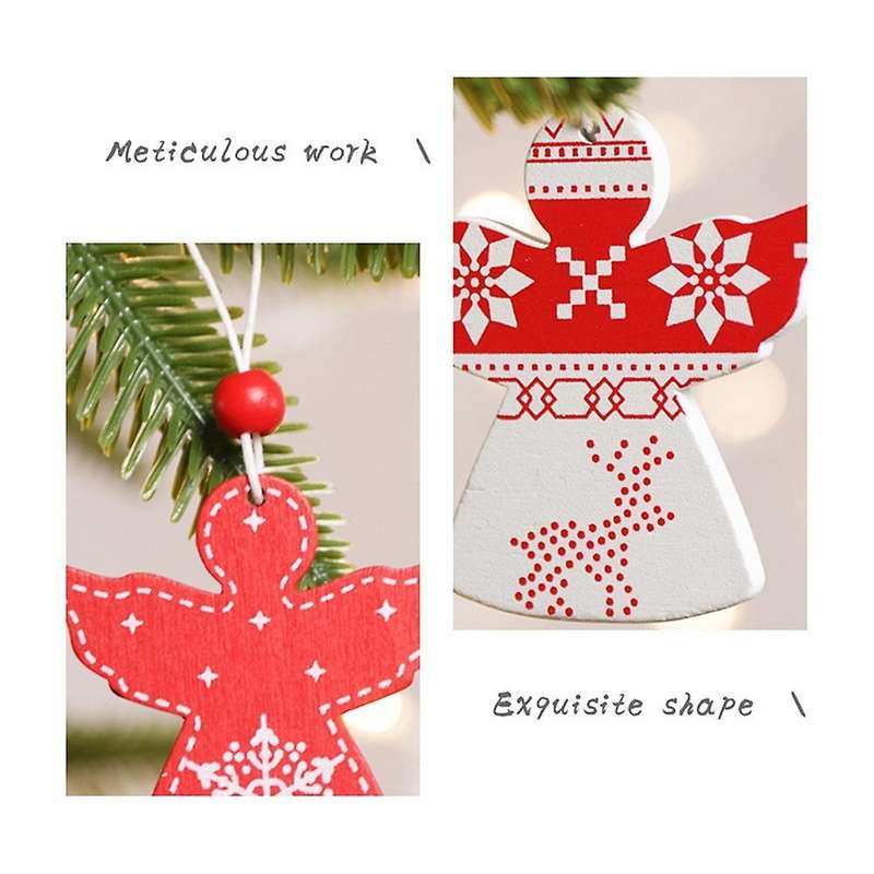 Christmas Pendant, Wooden Angel Elk Pattern Ornaments Decoration, B
