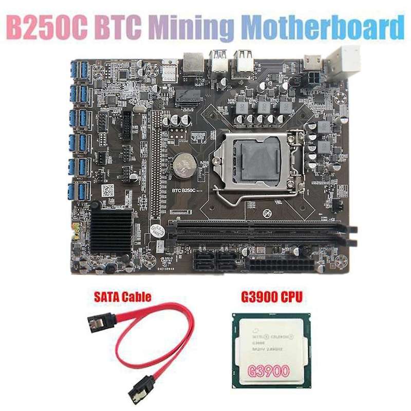 B250c Btc Mining Motherboard with G3900 Cpu+sata Cable for Btc