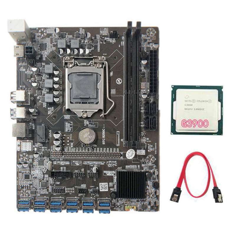 B250c Btc Mining Motherboard with G3900 Cpu+sata Cable for Btc