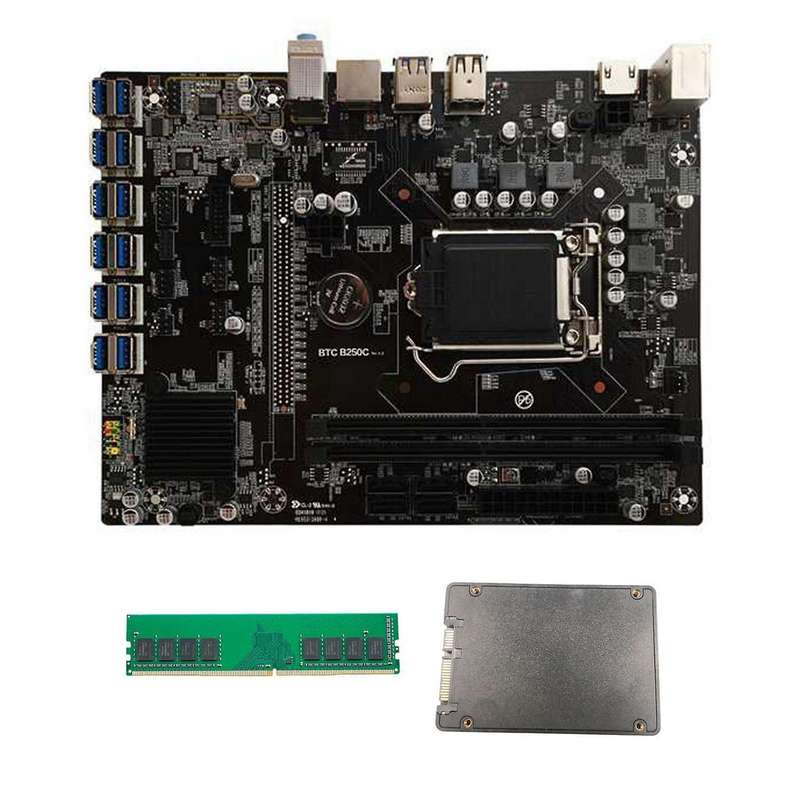 B250c Btc Mining Motherboard with 120g Ssd+ddr4 4gb 2666mhz Ram